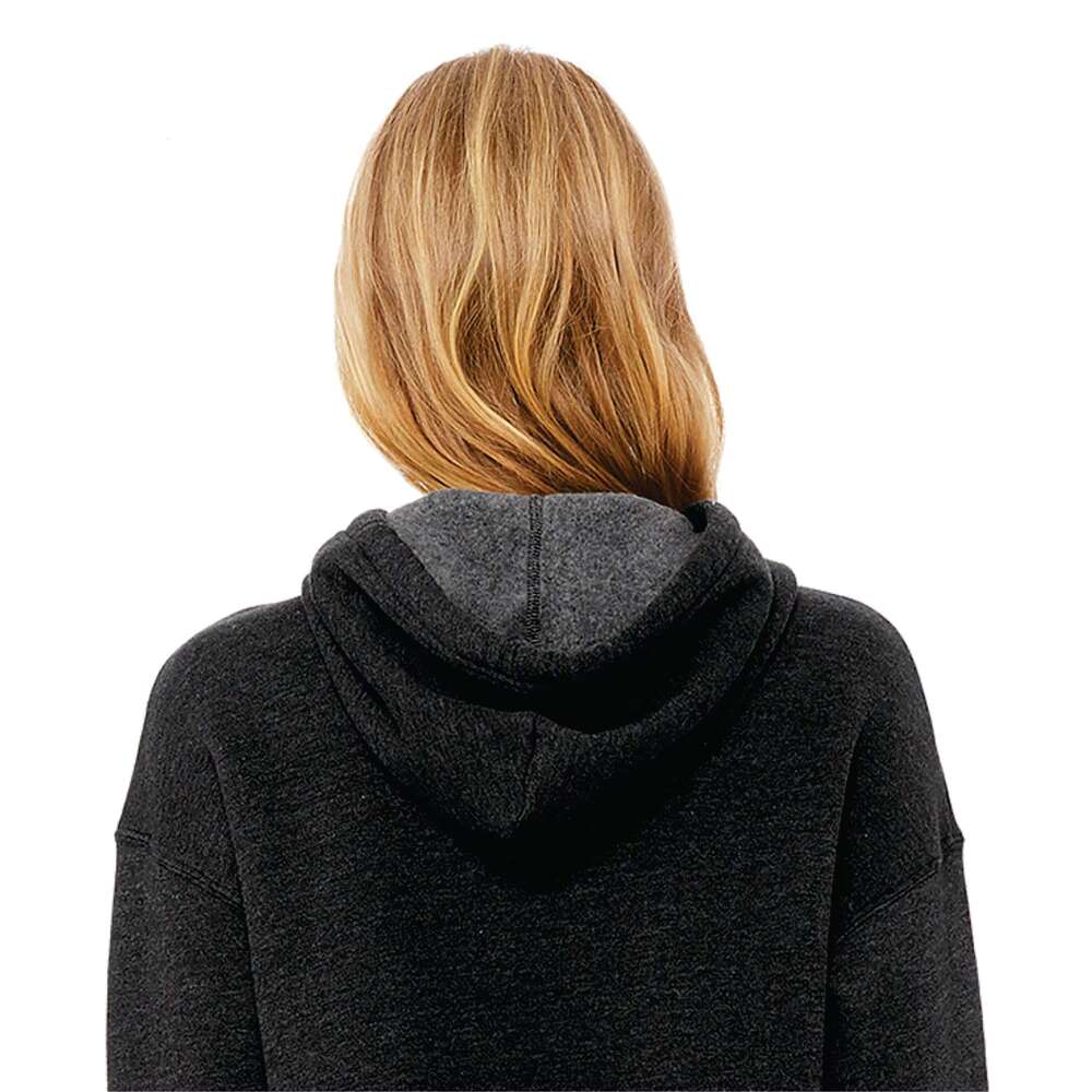 Dark Grey Women's Cropped Fleece Hoodie 52% Airlume Combed Ring Spun Cotton 48% Poly Raw Hem Dropped Shoulder Womens Sweatshirt