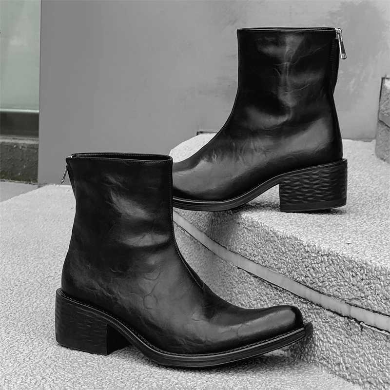 Leather boots mens brand British style comfortable and fashionable thick soled wizard ankle boots Z250303