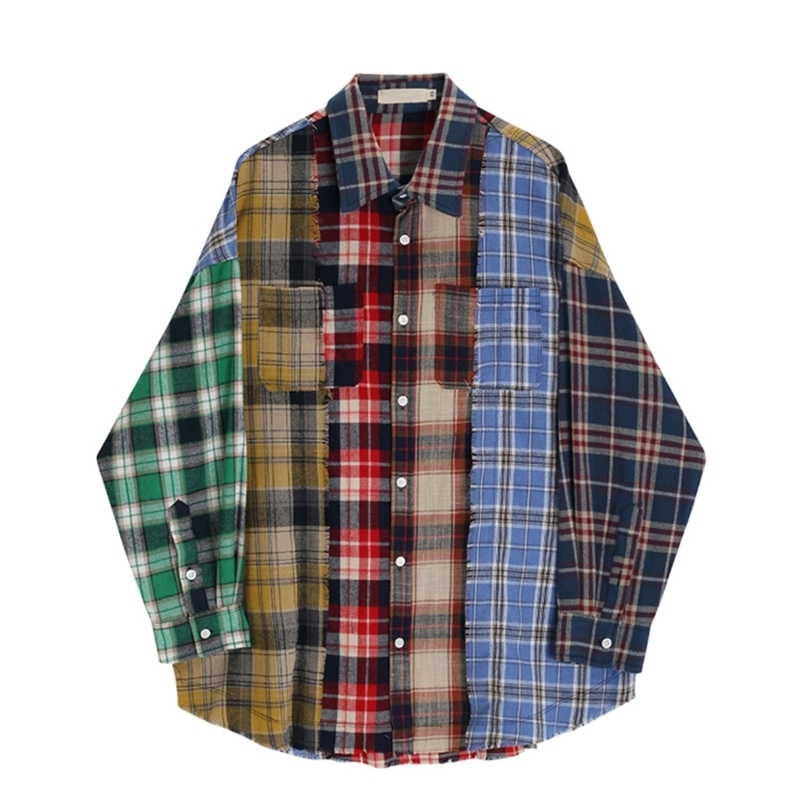 Women Patchwork Plaid Shirts and Blouses Y2k Vintage Korean Harajuku Fashion 90s Elegant Long Sleeve Polo-Neck Shirt Top Clothes 250228