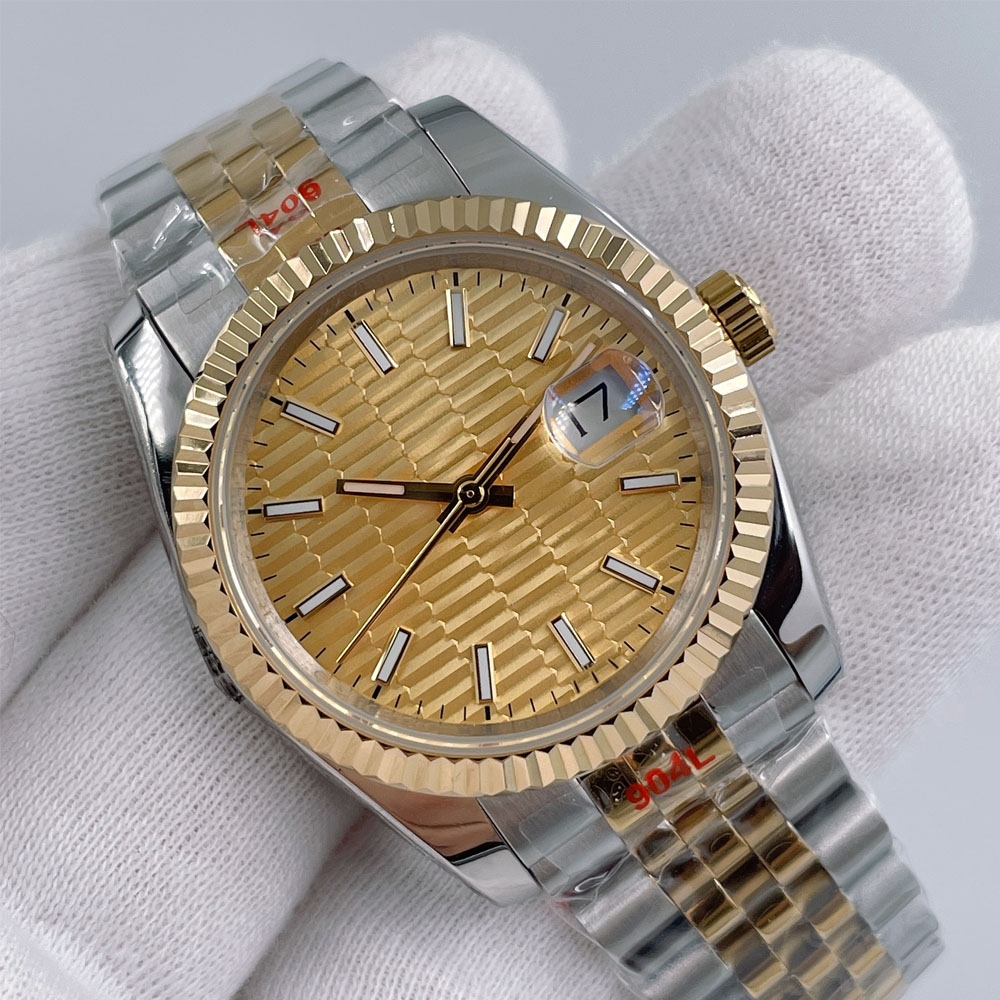 UPGRADED MIYOTA Automatic Mechanical 36mm Accurate Mens Watches ST9 Classic Baton Markers Luxury Golden Dial Sapphire Crystal Two Tone Men's Wristwatches