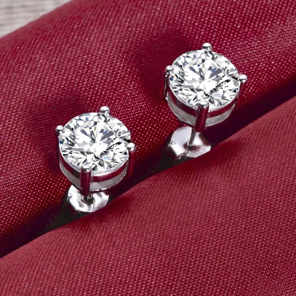 DOTEFFIL 2 Carat 8.0mm D Color Moissanite Stud Earrings For Women Top Quality 100% Sterg Sier Sparkg Wedding Jewelry