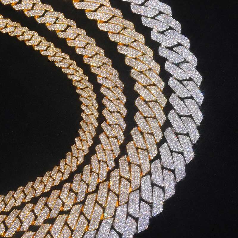 High Quality Unisex VVS1 Moissanite Cuban Chain Necklace Sier For Men Hip Hop Jewelry