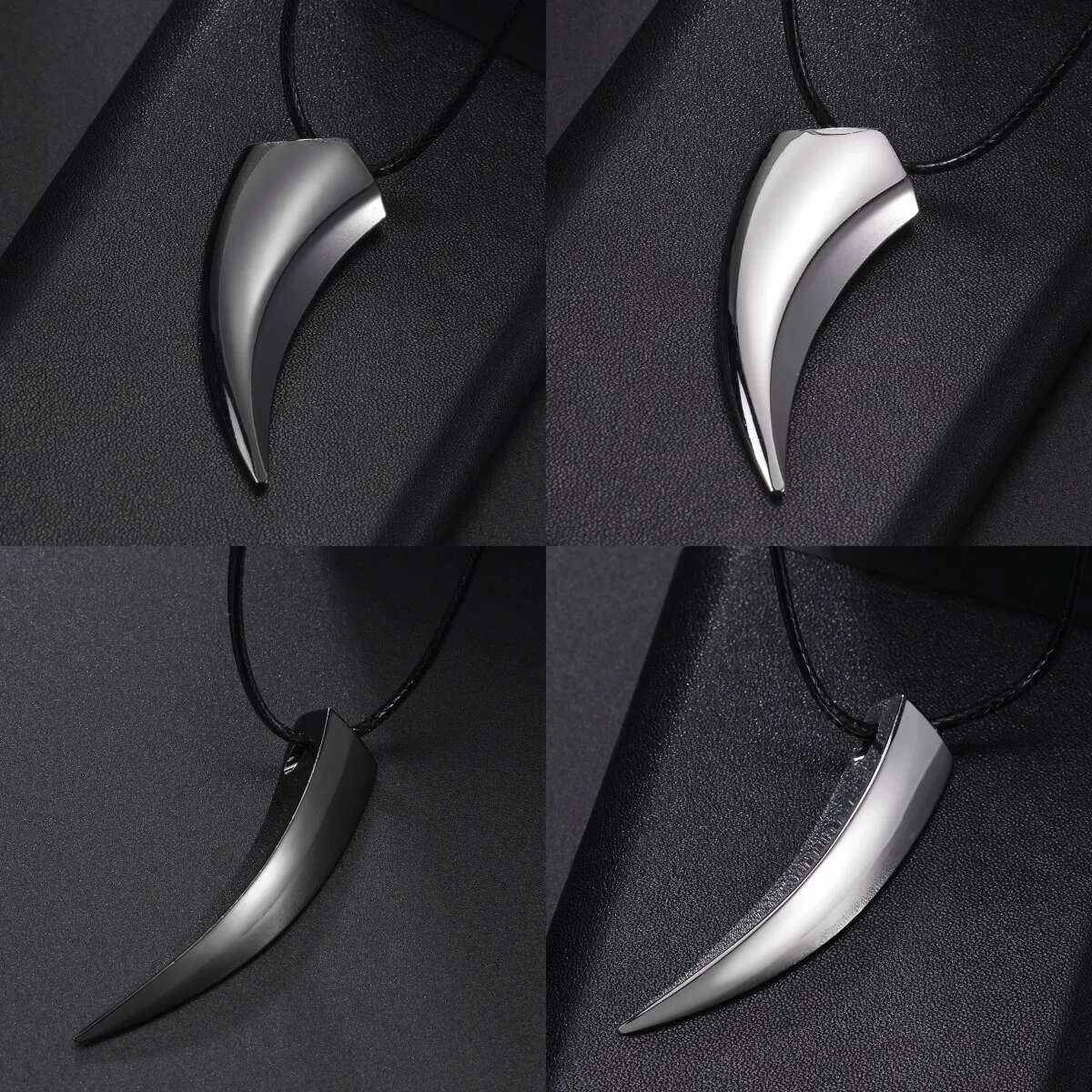 Punk Hip Hop Stainless Steel Crescent Spike Pendant Men Women Fashion Wolf Tooth Chain Necklace Jewelry