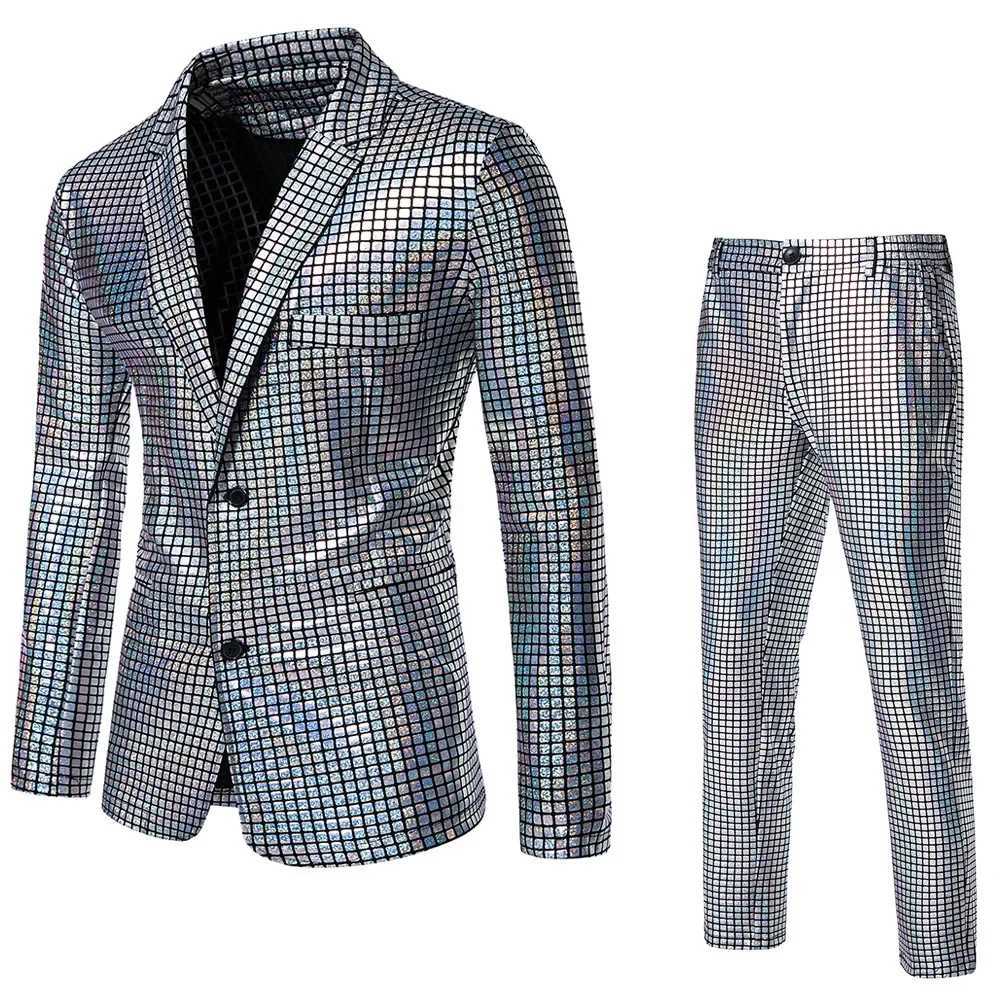 Fashion new mens sequin hot stamping set disco role-playing party stage nightclub shiny cool performance set size S-3XL M250303