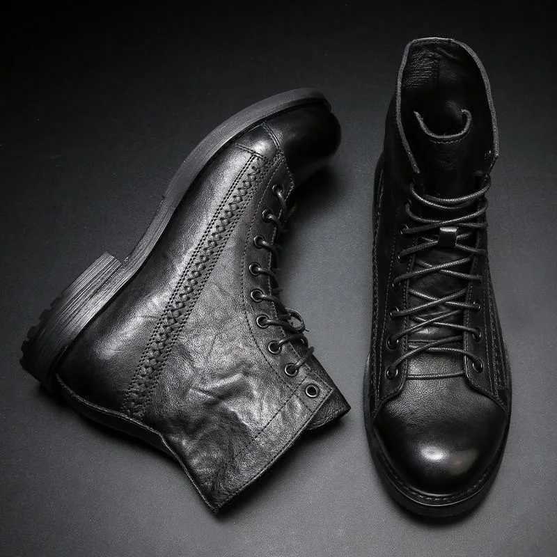 YWEEN 2023 New Mens Boots British Style High-top Leather Shoes Men All-match Boots Outdoor Black Leather Boots For Men Z250303
