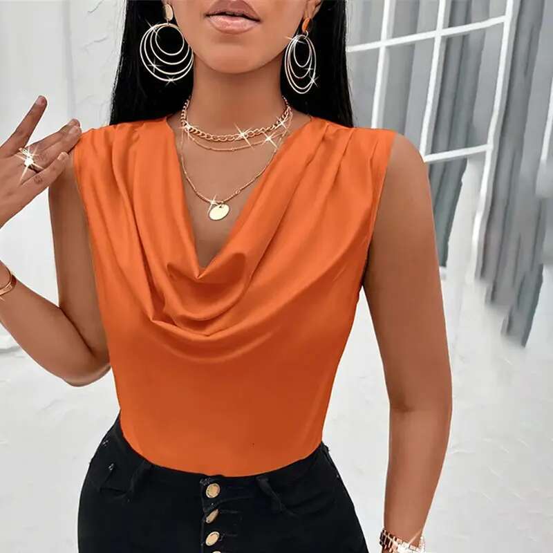 Silk-Like Basic Women Satin Tops Vest Summer Sexy Camis Tank For Ladies Strappy Camisole Top Shirts Grunge Femme Cowl Neck