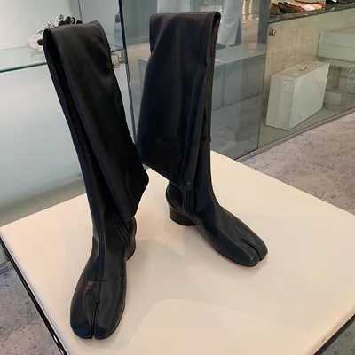 Boots mujer 2025 chunky low heel overknee long Sock boots for woman split toe black leather rain boots luxury or boots Z250303
