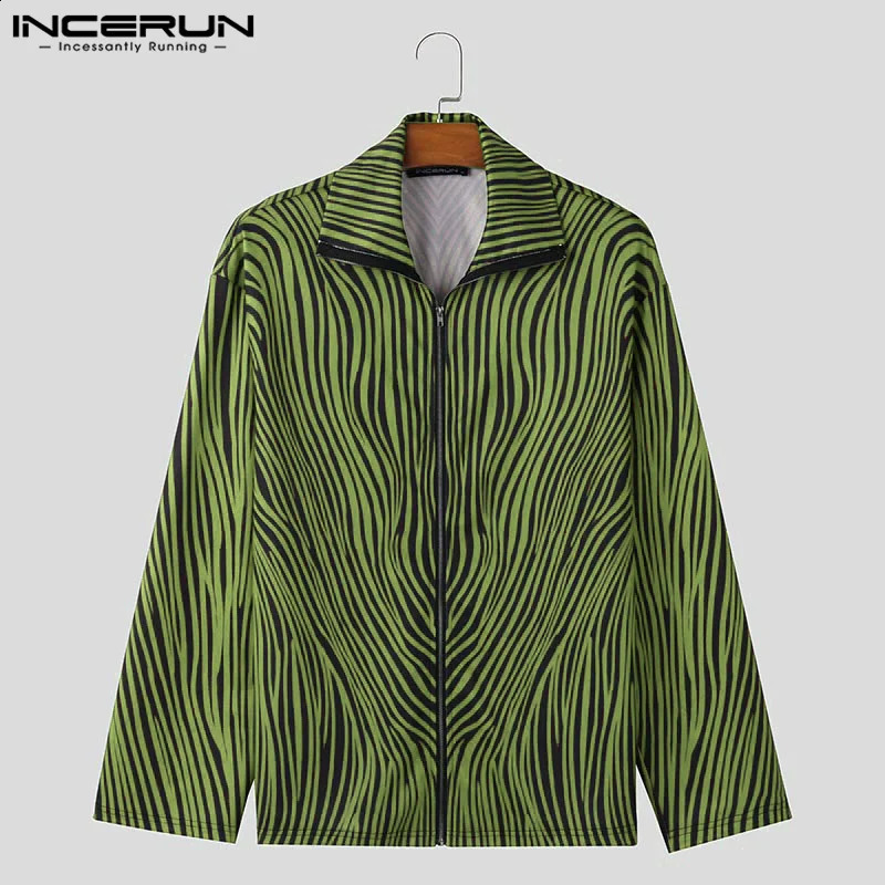 INCERUN Handsome Men Causal Jumper Long Sleeve Hoodies Ziper Printing Sweatshirts Korean Fashion Simple Commute Loose Pullovers 250225