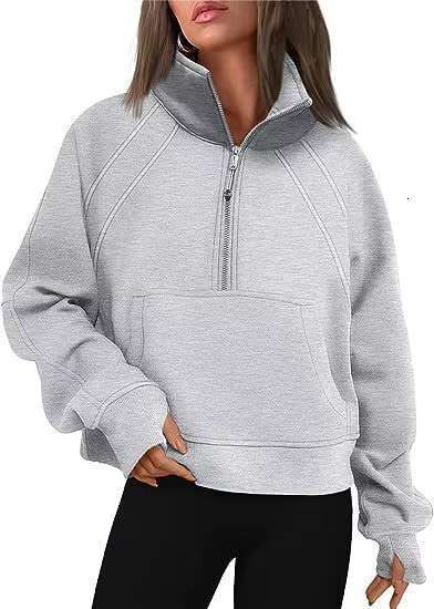 New Autumn And Winter Women's Sweatshirts Half Zipper Short Hoodie Stand Collar Plus Fleece Solid Color Hoodies Custom Wholesale