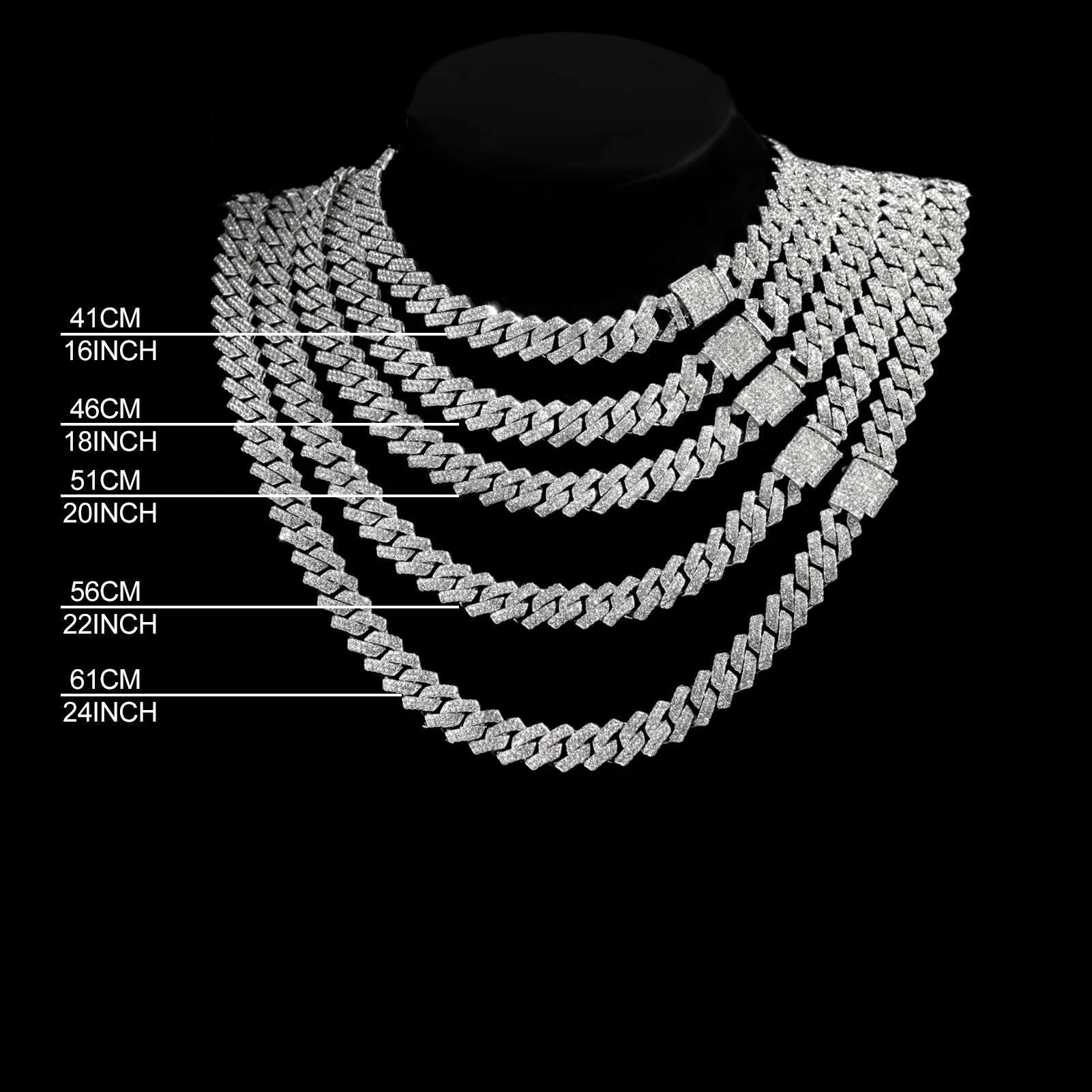 Hip Hop 14MM k Chain Necklace Women Men 2 Row Rhie Prong Rhombus Cuban Necklaces Bracelets Iced Out Jewelry