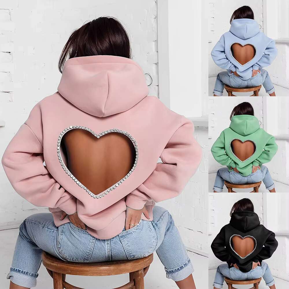 High Quality Spring Plus Size Hooded Women's Hoodies & Sweatshirts Plain Dyed Dia Studded Halter Hoodie
