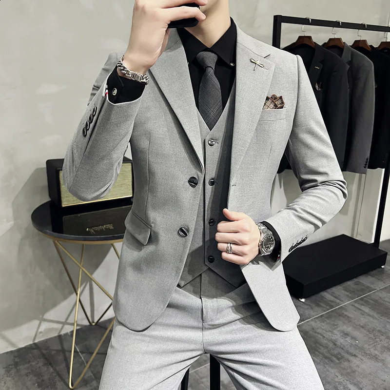 Jacket Vest Pants High End Boutique Solid Color Mens Casual business office Suit Groom Wedding Dress Party Blazer Trousers 250224