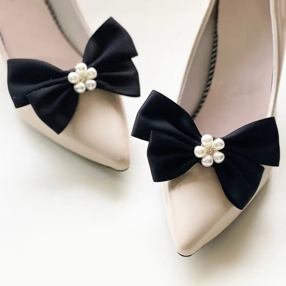 1 pair of elegant bow shoe buckles pearl shoe clips womens detachable wedding shoes decorative charm DIY craftsmanship 250218