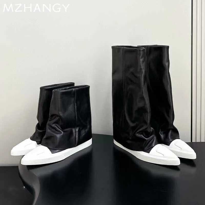 Pointed Toe Flats Womens Ankle Boots Designer Fashion Leather Shoes Womens Trend Walking Leisure Chelsea Bottas Mujer New Goth Bottas Z250303