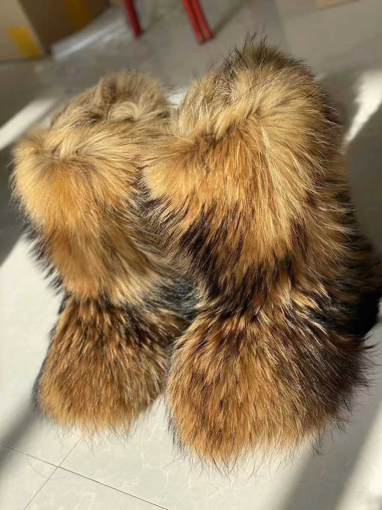 Womens Winter Snow Boots Outdoor Luxury Furry Real Raccoon Fur Boots Woman Fox Fur Warm Platform Shoes New Fashion Boots Z250303