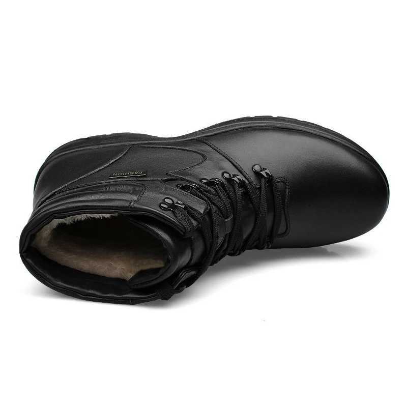 Winter Men Ankle Genuine Leather Boots Black Plush Warm Outdoor Shoes For Big Foot Plus Size 49 50 51 52 53 54 Z250303
