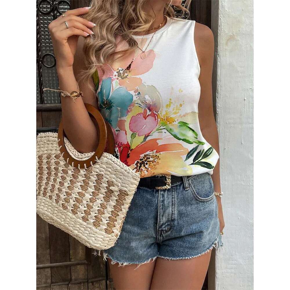 New Urban 2025 Street Fashion Crew-neck Summer Daily Casual Women's Tank Top wer Print Sleeveless T-shirt