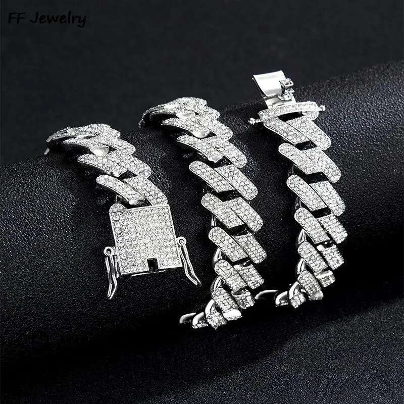 Iced Out CZ Stone Men jewelry Hip Hop Micro Pave 18mm Cuban k Chain High Quality Heavy Chunky Necklace 3 Rows Cubic Zirconia