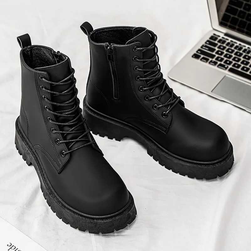 Classic Fashion Glitter Leather Black Boots for Men Comfortable Height-increasing Platform Boots Big Size 46 Lace-up Ankle Boots Z250303