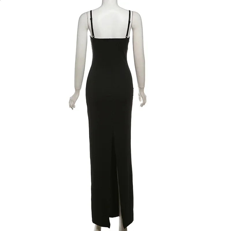 Lace Decoration Sexy Backless Party Club Birthday Maxi Y2K Womens Summer Dress Sleeveless Body Split Long 250228