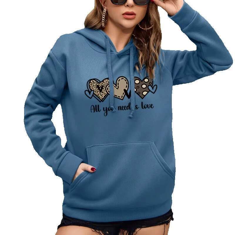 High Quality Heavyweight Pullover Crop Top Hoodie Leopard Heart Letter Print Winter Oversized Casual Loose Women's Hoodies