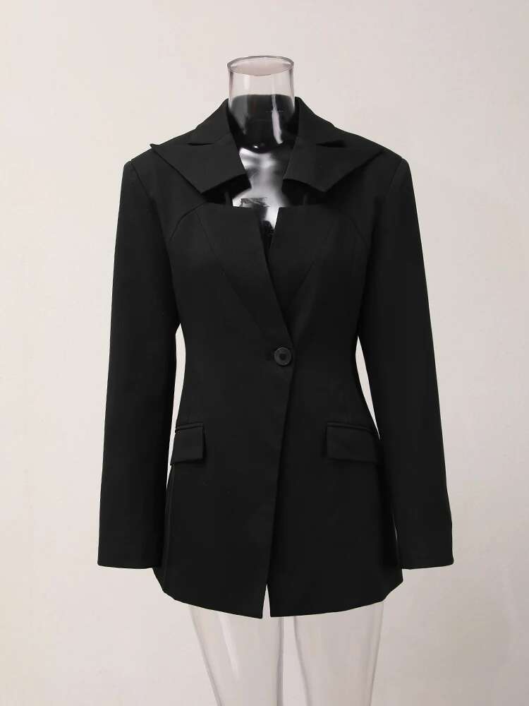 DEAT Fashion Women's Blazer Cut Out Deconstruction Notched Collar Single Button Long Sleeve Suit Jackets Summer 2024 New Cpdb138