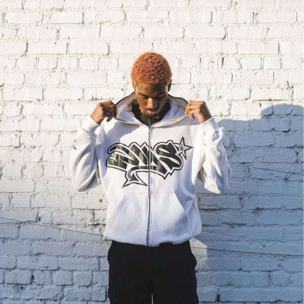 new American casual hooded cardigan zipper letter print personalized street style