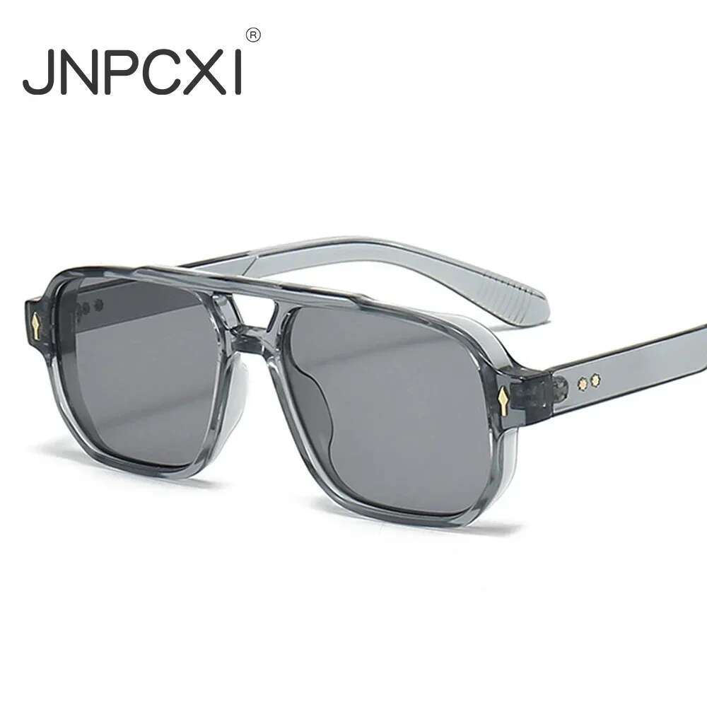 JNPCXI Vintage Double Bridges Men Square Sunglasses Fashion Frame Ocean Lens Eyewear Women Trending Rivets Sun Glasses