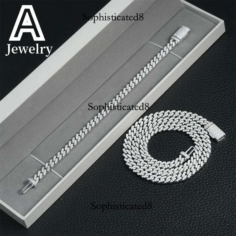 6mm Dia Iced Out Cuban k Chain Sterg Sier Moissanite Hip Hop Jewelry Necklace Bracelet