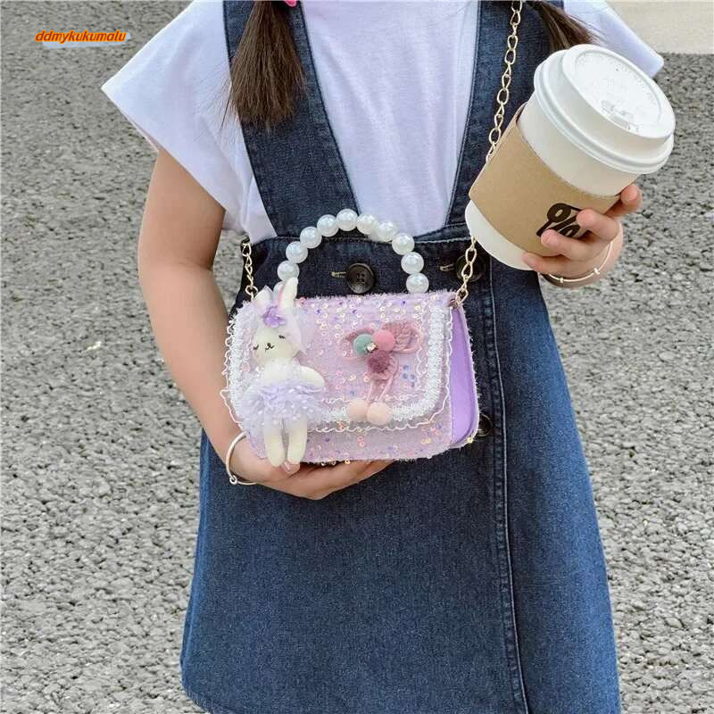 Sweet Princess Small Shoulder Bags Pearl Handle Children's Chain Crossbody Bag Lovely Doll Baby Girls Handbags Accessories Purse #ddmykukumalu
