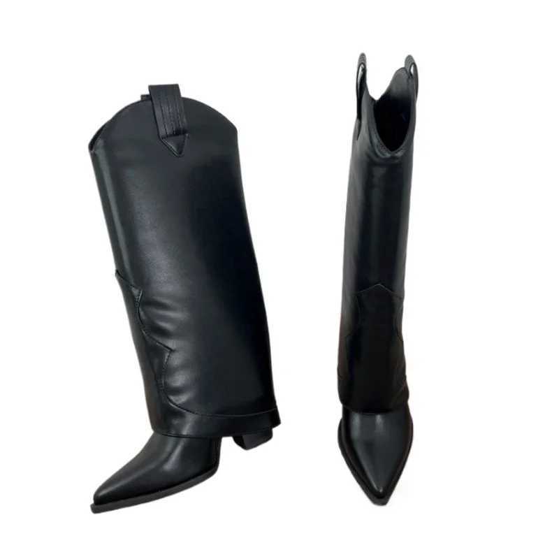 FHC 2024 New Women Knee High Pants BootsWinter ShoesWestern Cowboy BootsPointed ToeBlackBlueStockDropship Z250303
