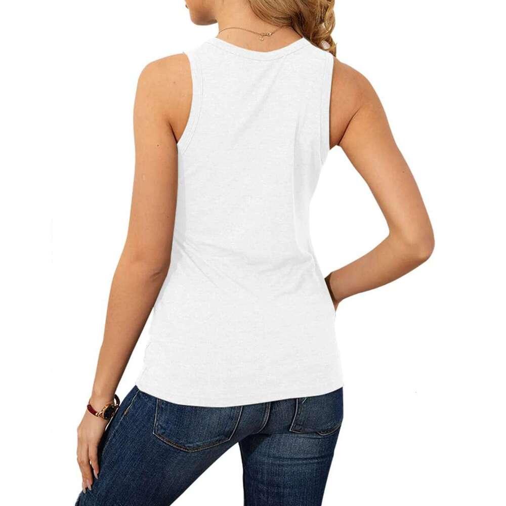 Color Women Solid Tank Loose Crew Neck Sleeveless Vests Tops