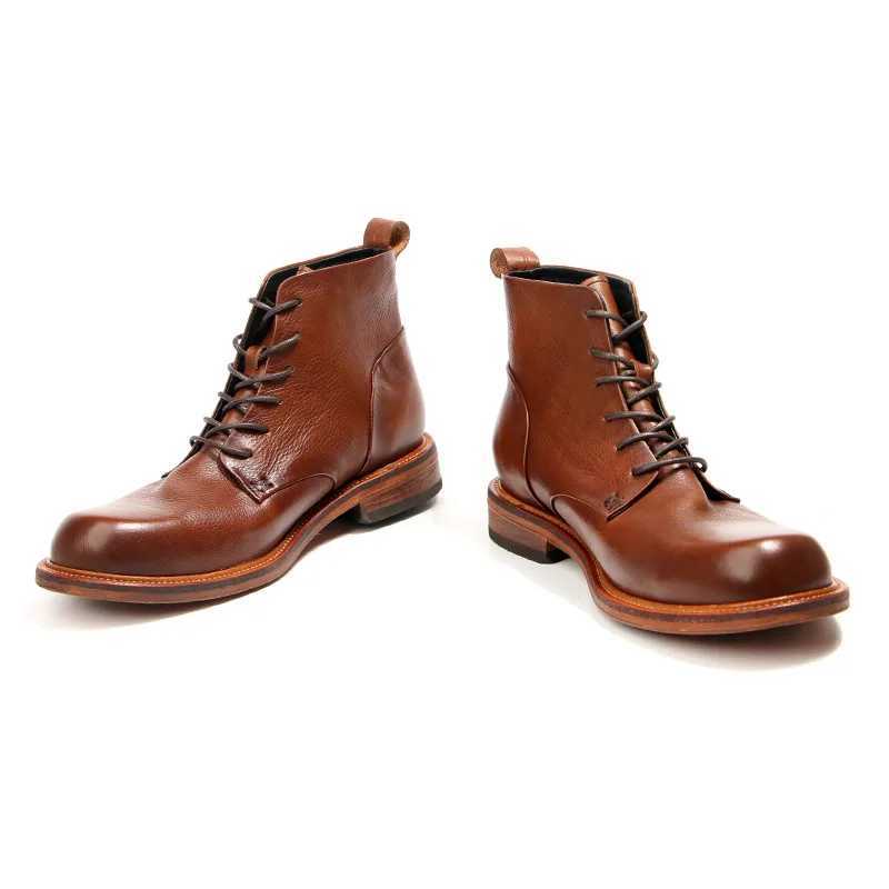 CLAIAMI Handmade Cow Leather Ankle Men Boots Polished Men Shoes Luxury Trendy Lace-up Rubber Men Boots Shoes Mens Boots Z250303