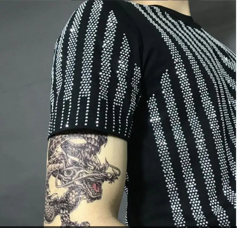 Mens er Rhinestone T-shirt Punk Clothes Drop Hip Hop 250224