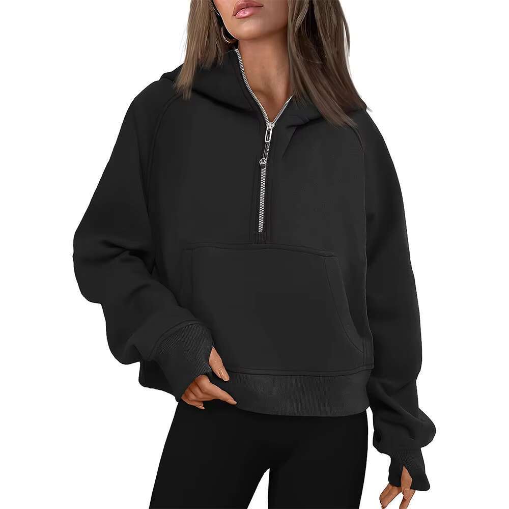 New Custom Winter Ladies Sports Multicolour Plain Half Zipper Loose Fitting Sweatshirts Jogger Fleece Hoodies For Women