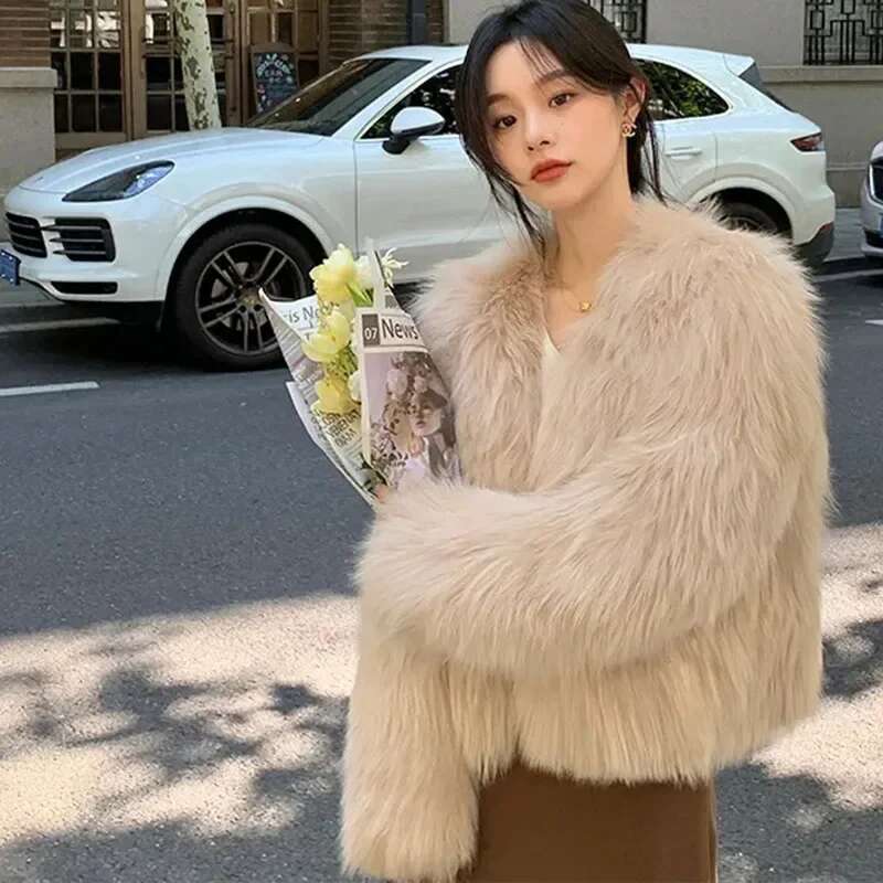 Faux Coat Women Clothing Y2K Autumn New Fashion Casual Imitation Fox Fur Jacket Crop Loose All Match Warm Female Winter Top