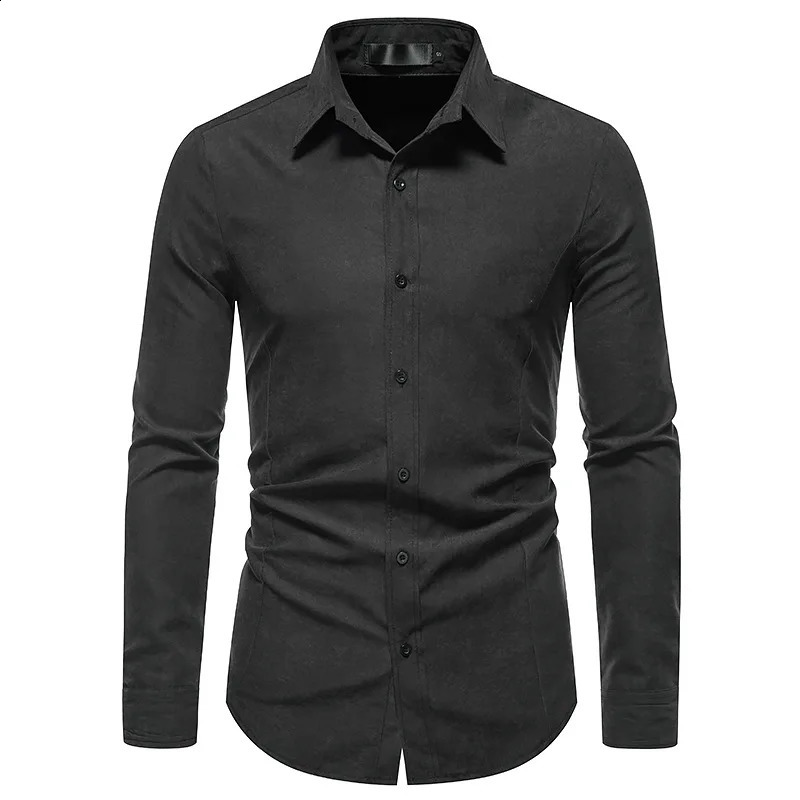 Mens hollow long sleeved fashionable button top solid color retro casual button top 250224