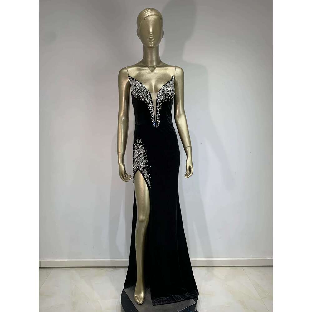 Brand New Women Celebrity Sexy Strapless Dias Veet Black Long Gowns Elegant Split Evening Party Maxi Dress
