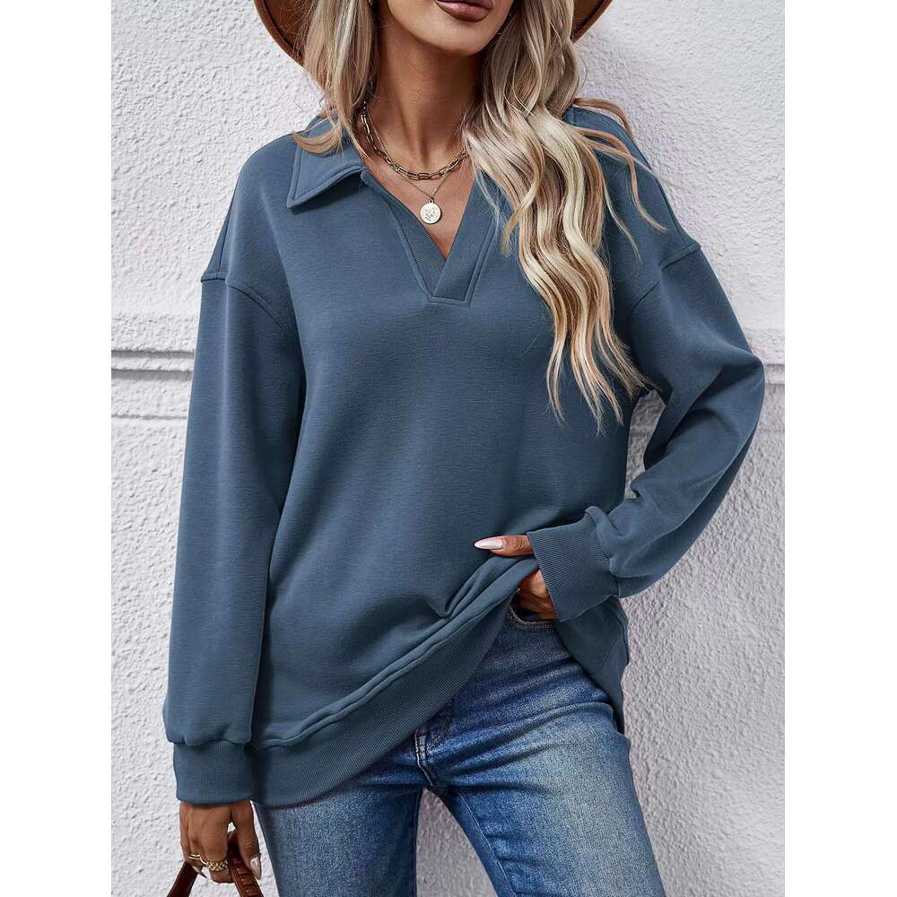 2023 Autumn/Winter Women Lady Girls Fashion New Polo Collar Long Sleeved Loose Veet Hoodies Women's Top