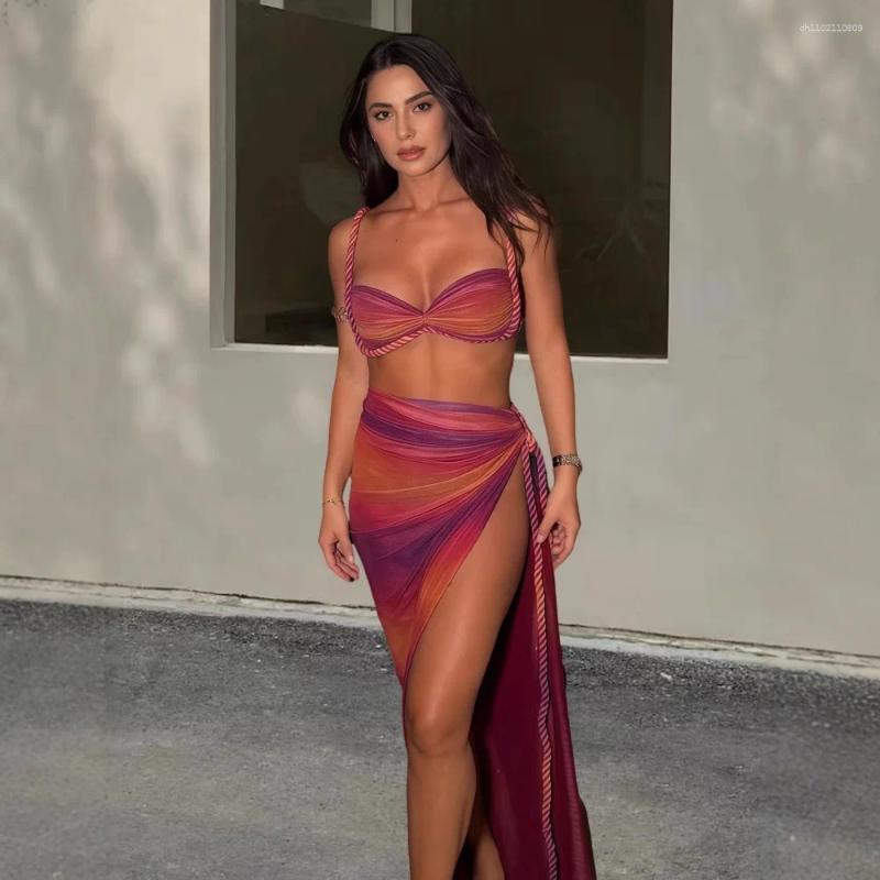 Women's Designer Swimsuit Beach Vacation Style Tanknis 2025 Summer New Arrival - Sexy Backless and Leg-Exposing Halter Top & Bodycon Hip-Wrapping