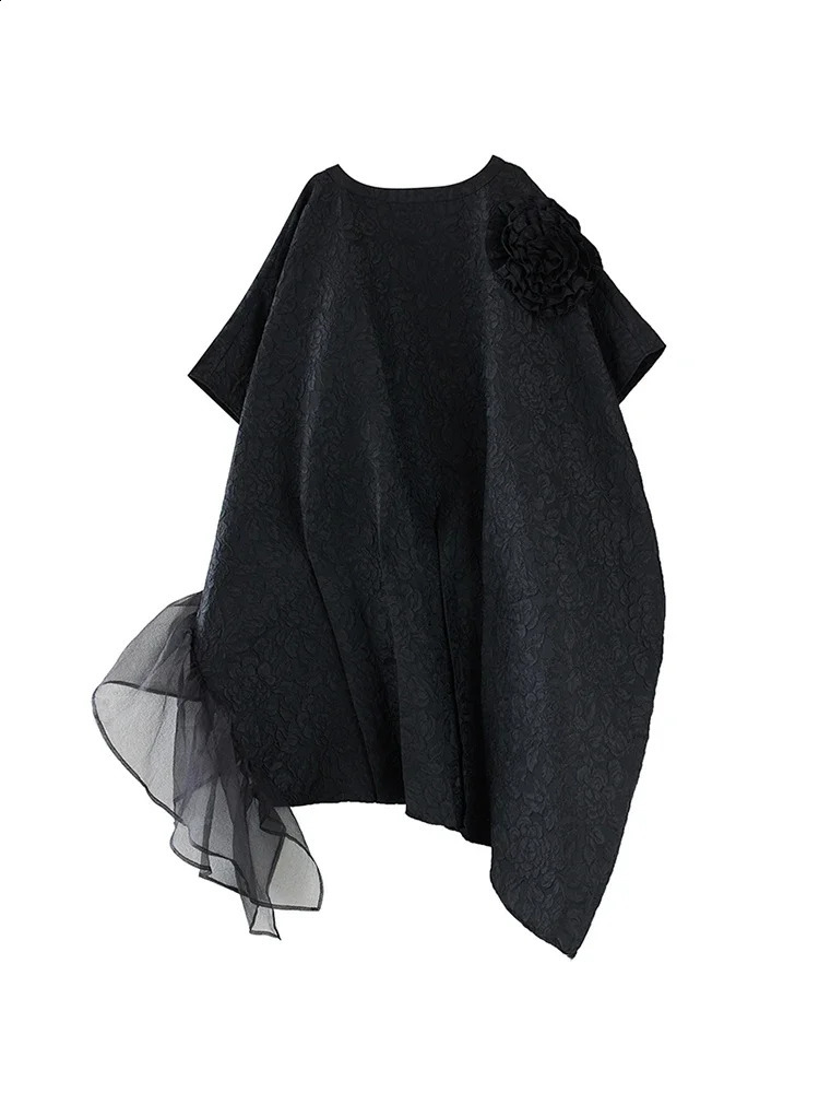 XITAO Gauze patch workwear batwing sleeve dress asymmetric solid color 3D decoration loose spring DMJ3845 250228