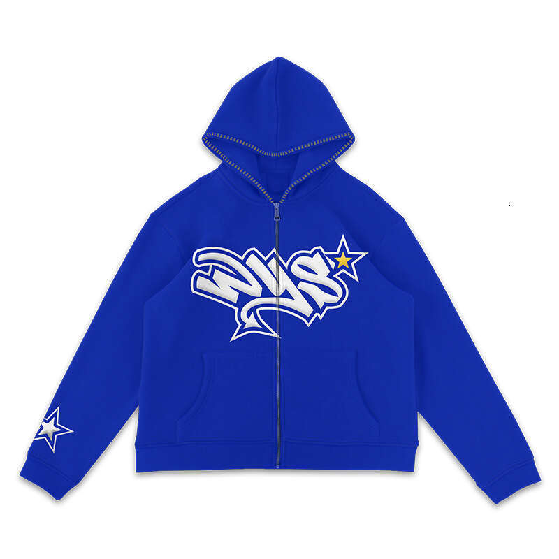 new American casual hooded cardigan zipper letter print personalized street style