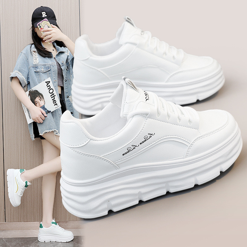 New leather women's 2025 designer white shoes, thick soled height increasing shoes, fashionable and versatile casual shoes, sports board shoes
