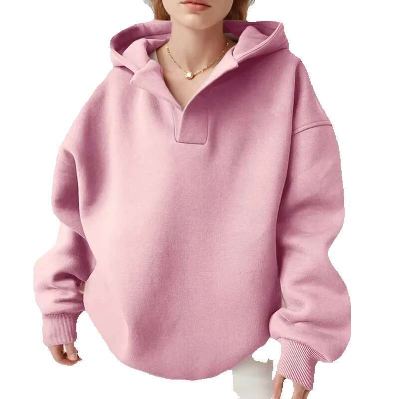 Spring Women Hoodie Loose Hooded Long Sleeve V-Neck Sweatshirt Female Summer New Trendy Ladies Clothes