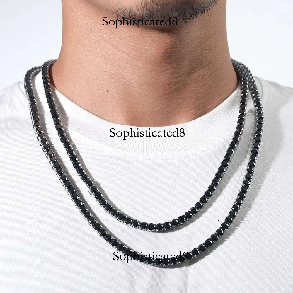 3/4/5/6.5mm Black Full Moissanite Tennis Necklace GRA Certified Sterg Sier Hiphop Neckchain Jewelry Pass Dia Tester