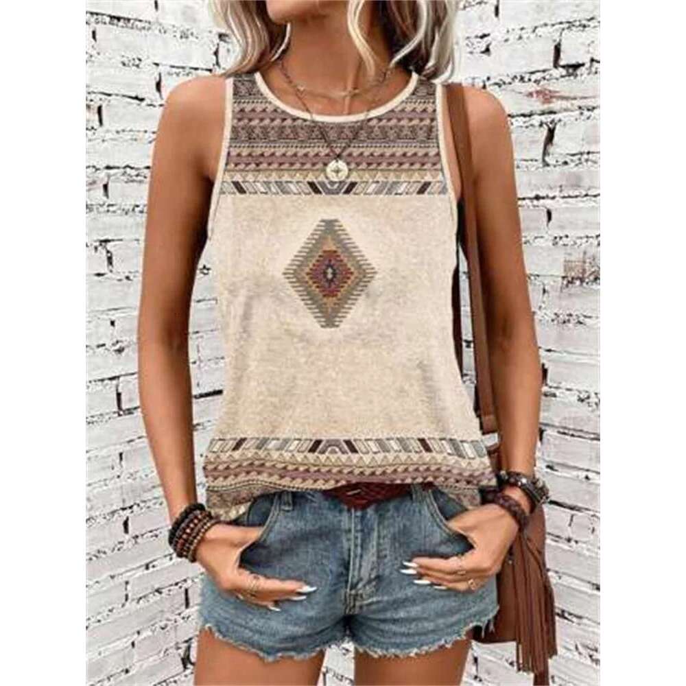 Street Fashion Outdoor Sleeveless T-shirt Summer Casual Daily Crew Neck Leopard Print Women's Elegant Tank Top