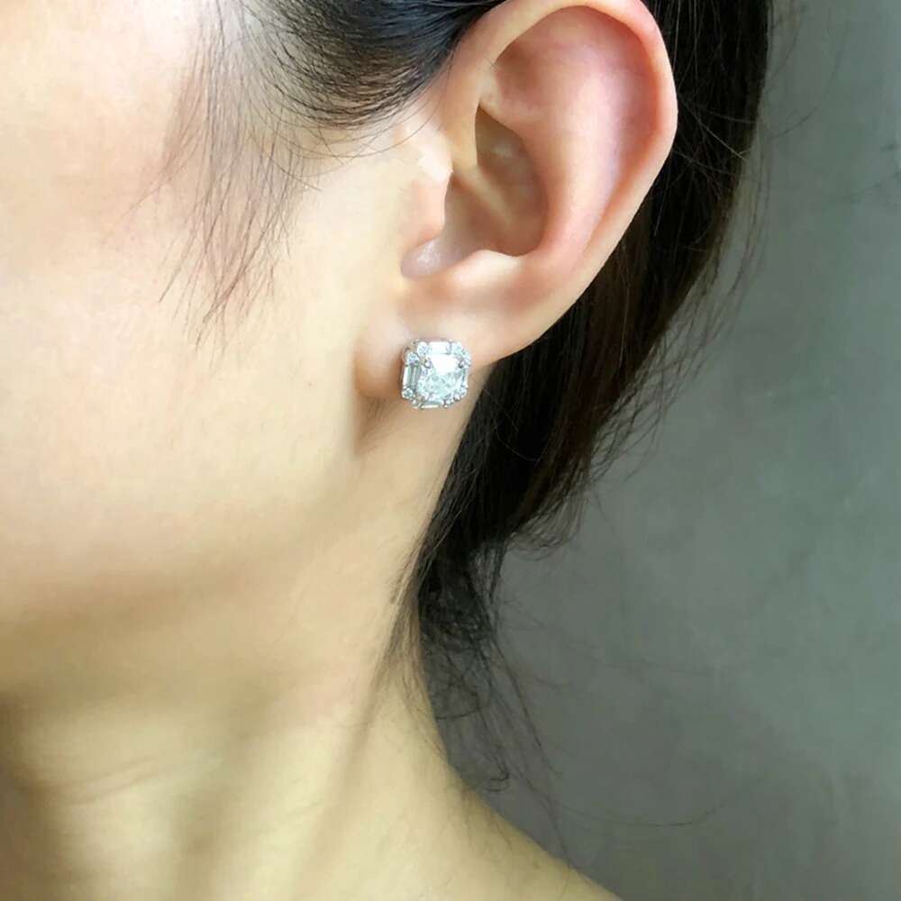SEMNI Asscher Cut 2.0ct 4.0ct Moissanite Dia Stud Earrings for Women Sterg Sier Fine Jewelry Lover's Gift GRA
