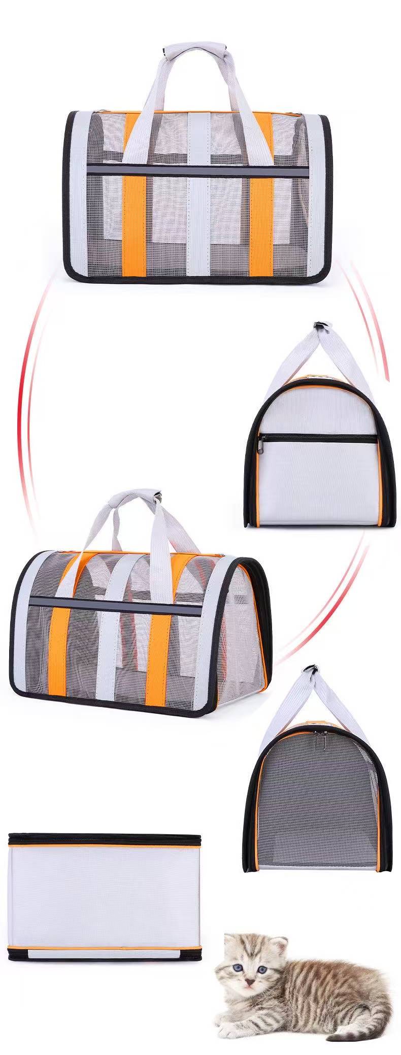 Reflective strip design Cat, Dog Carrier for Small Medium Cats Expandable Soft Sided, Collapsible Travel Puppy Carrier