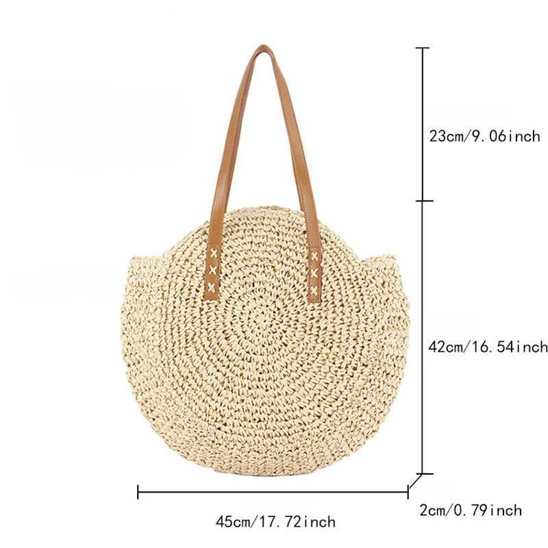 New Arrival New Simple Round Large Capacity Shoulder Straw Bag Skeleton Handmade Woven Bag Seaside Beach Fashion Womens Bags T250303