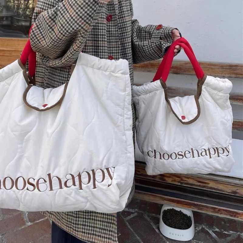 New Arrival Korean Style Designer Women Tote Bag Embriodery Letter Large Tote Handbags Color Matching Student Nylon Shoulder Bag T250303